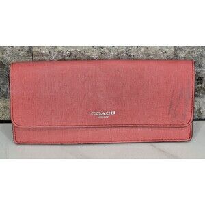 Coach Coral Pink Slim Envelope Wallet Saffiano Leather Clutch Classic Minimalist
